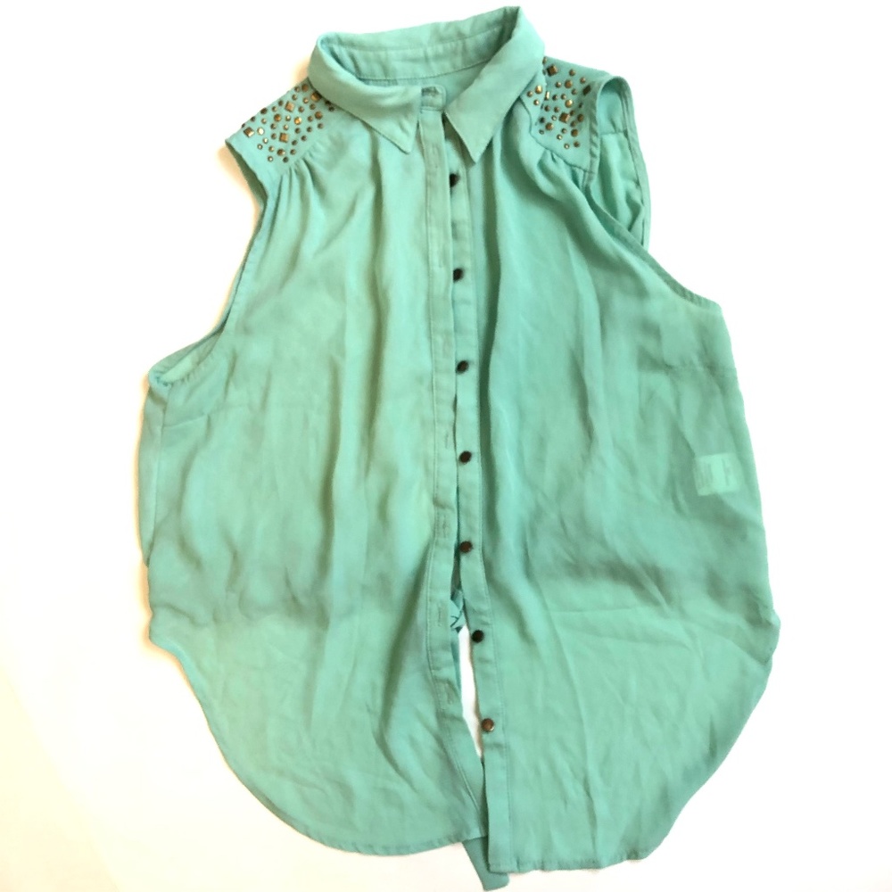 Light Green Sleeveless Button Down Top Women Size M